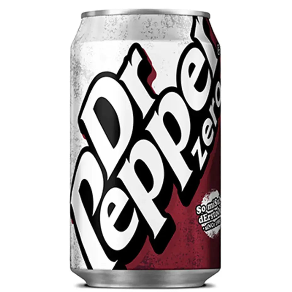 Srebrna aluminijska limenka Dr Pepper Zero 330 ml, grafički natpis